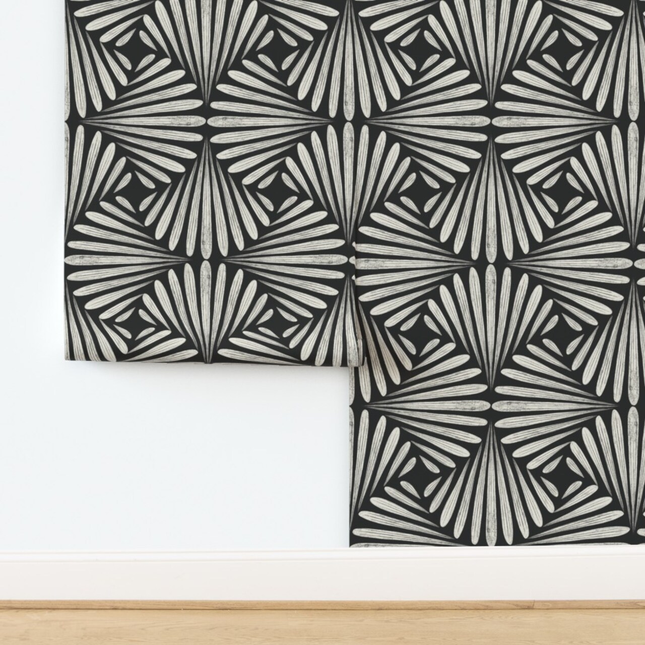 Art Deco Geometric Black And White Geo Scallop Ogee 1920 Vintage Custom Removable Wallpaper by Spoonflower Peel & Stick Wallpaper 2FT Wide